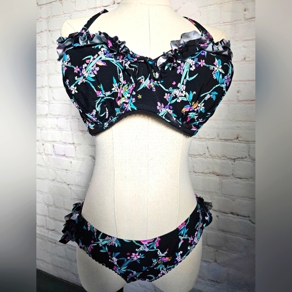 Floozie by Frost French Bikini | Black Floral  | Size 34D Top & UK 8/US 4 Bottom - Picture 1 of 7